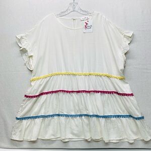 Perfectly Priscilla Women's 1X Short Ruffle Sleeve Round Neck Top Never Worn
